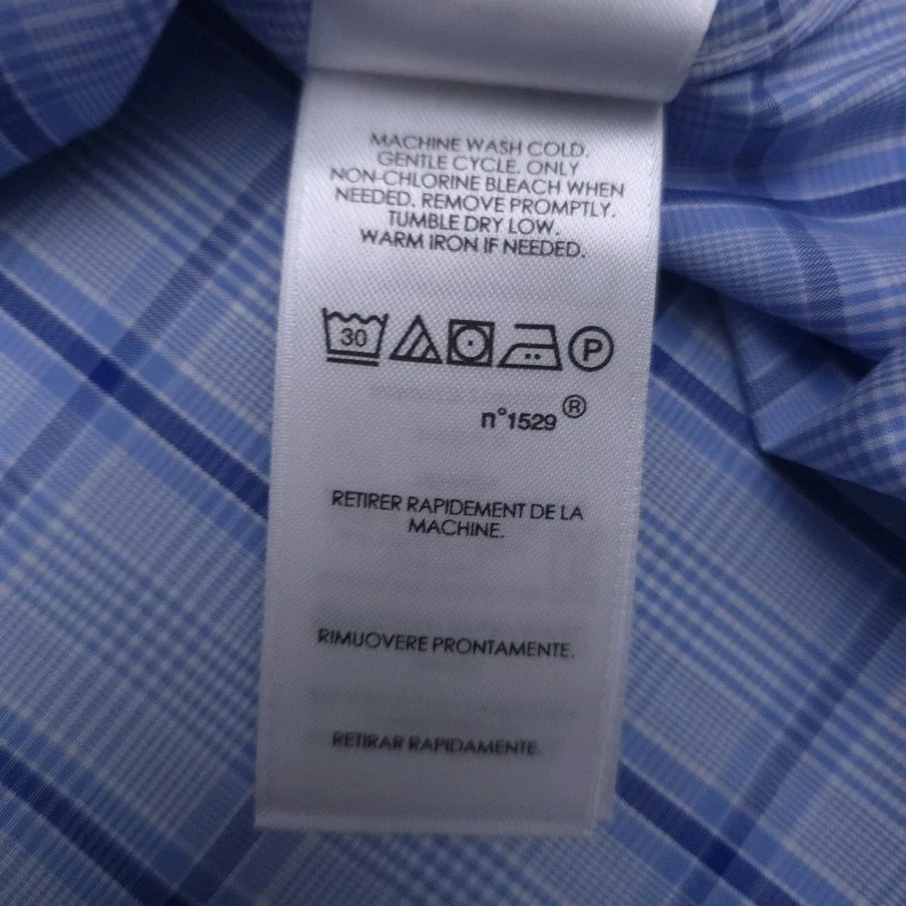 Polo Ralph Lauren Mens 17.5 34/35 Blue Plaid Slim Fit Button‎ Up Shirt